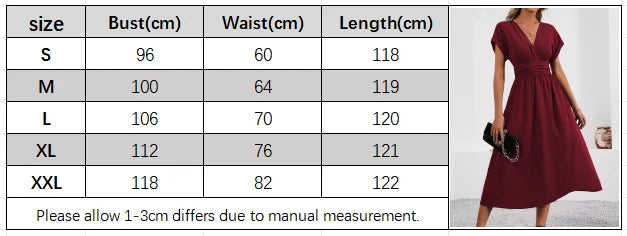 Dresses 2027 Woman Summer Solid-Color V-Neck Batwing-Sleeve Pleated Long Elegant Dress Woman Clothing Tops Skirts Y2k Clothes