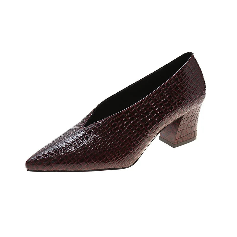Vintage black Soft Leather Shallow Pointed Toe Thick Heel Women's Flats 2024 New Spring Summer High Heel Versatile High Shoes