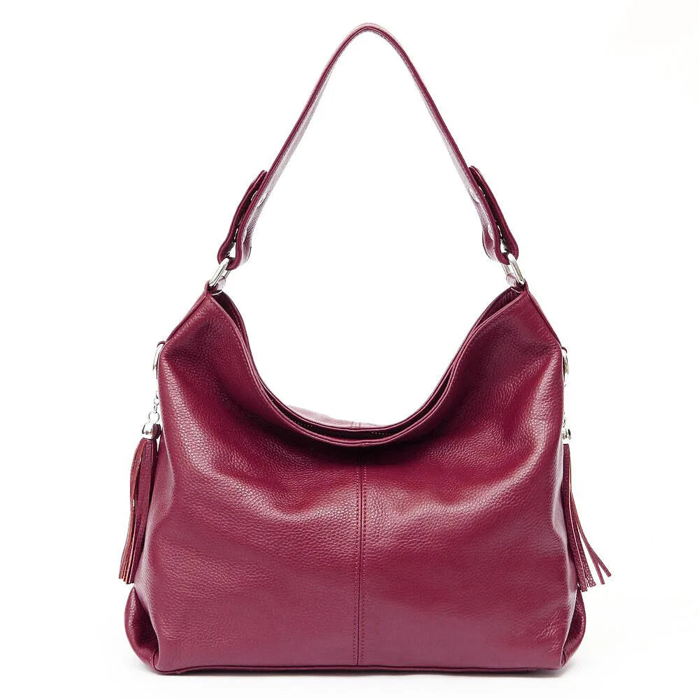 Elegant Beige Women Genuine Leather Handbag Hobo Bag Fashion Crossbody Tassel Big Capacity Shopper Tote Purse Sac Hot Sale