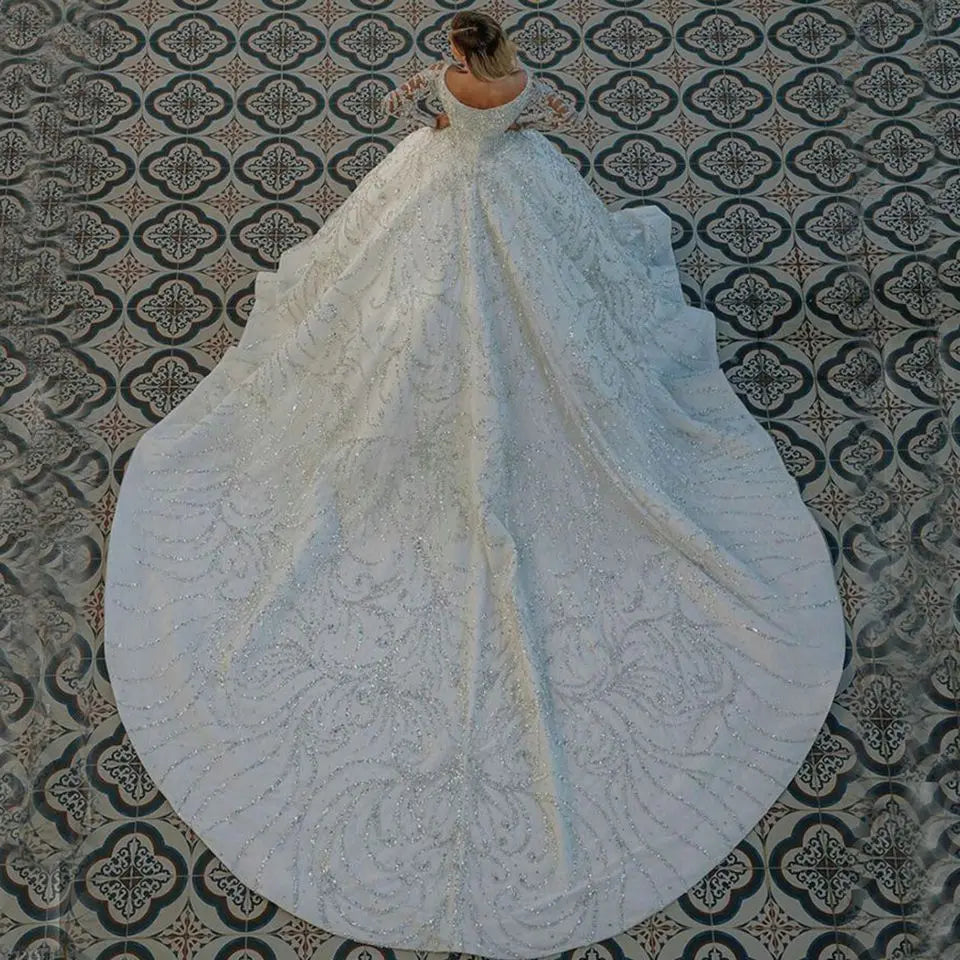Customized Luxury Crystals Beading Wedding Dresses 2026 Arabic Dubai Glitter Sequined Ball Gown Bridal Gowns Vestidos De Novia