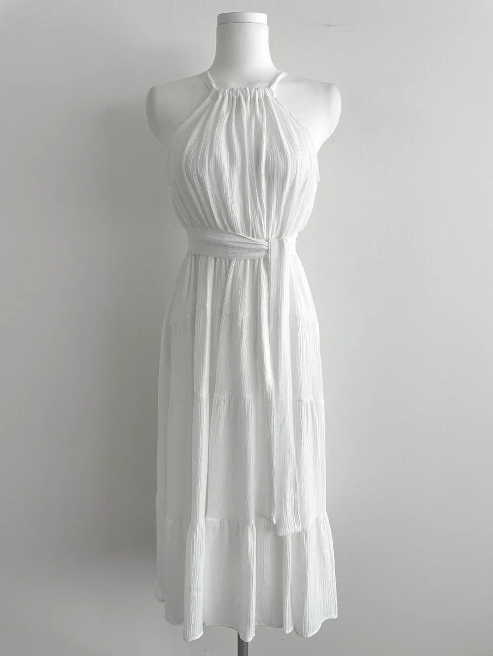 Korean Style Summer Slimming Necktie Waist Cinched Sleeveless Vest Long Dress Women's Fashionable Commute Style Inner Wear
