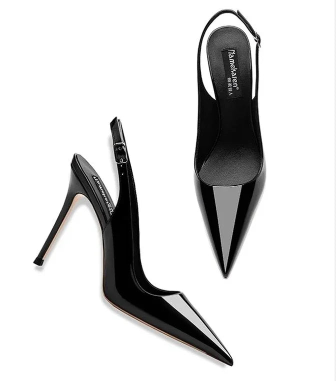 Sexy ultra-high heels pointed sandals elegant summer patent leather suspender high heels trendy dress banquet women's shoes