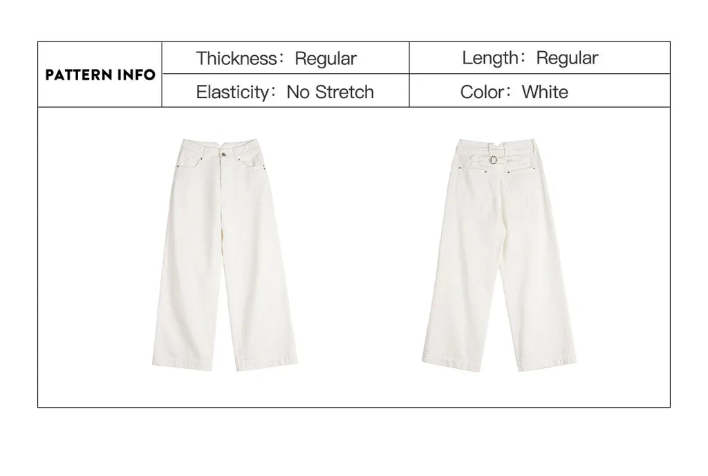 Women's Vintage High Waist Straight Leg Wide Leg Cotton Denim Jeans White Heavyweight Casual Pants For Spring Fall
