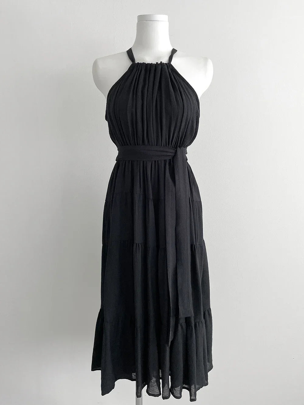 Korean Style Summer Slimming Necktie Waist Cinched Sleeveless Vest Long Dress Women's Fashionable Commute Style Inner Wear