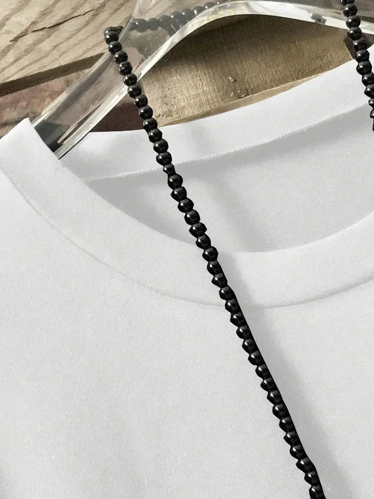 Plus Size New Summer Women's Solid Color Round Neck Tops Button Decoration Creative Irregular Hem Clothing Short Sleeved T-shirt