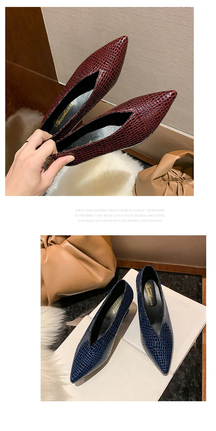Vintage black Soft Leather Shallow Pointed Toe Thick Heel Women's Flats 2024 New Spring Summer High Heel Versatile High Shoes
