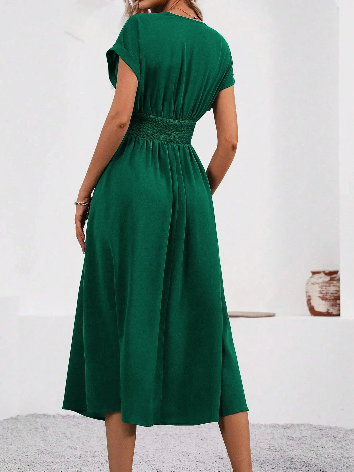 Dresses 2027 Woman Summer Solid-Color V-Neck Batwing-Sleeve Pleated Long Elegant Dress Woman Clothing Tops Skirts Y2k Clothes