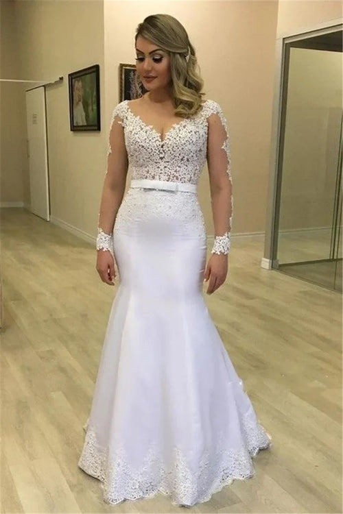 2026 Sheer Long Sleeves Mermaid Wedding Dresses See Through Back Custom Made Appliques Bridal Gowns Modest Vestidos De Novia