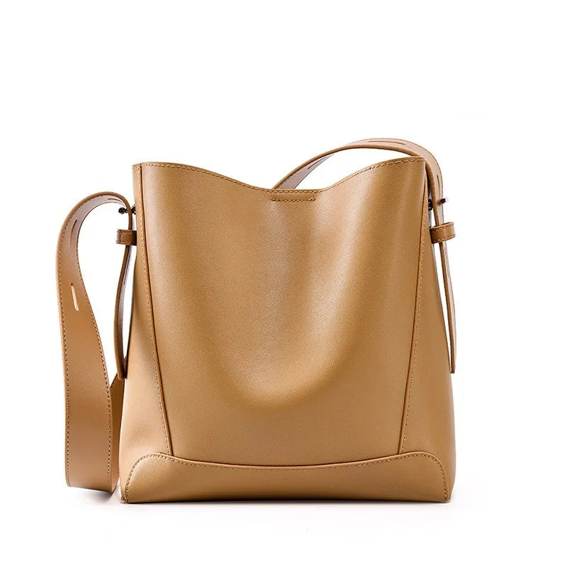 New Split Leather Casual Shopper Shoulder Bag Commuter Large Bucket Handbag Simple High Quality Women Tote Underarm Bag