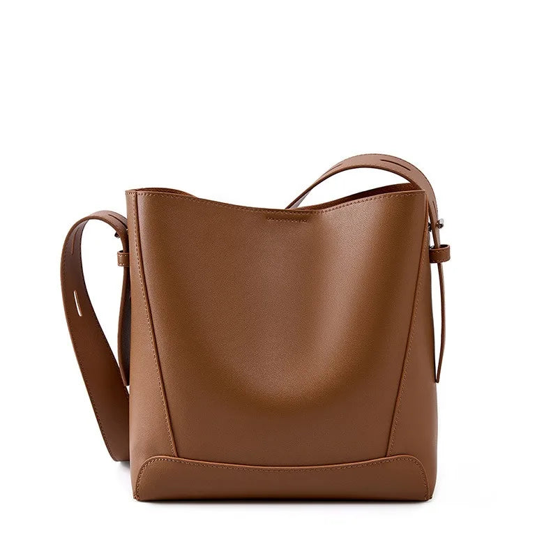 New Split Leather Casual Shopper Shoulder Bag Commuter Large Bucket Handbag Simple High Quality Women Tote Underarm Bag