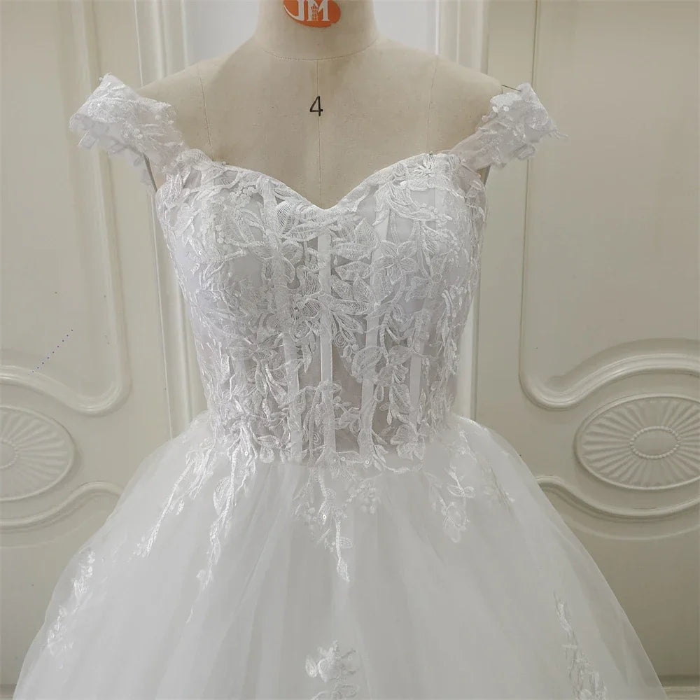 Customized ZJ9361 Exquisite Off Shoulder Wedding Dresses Sweetheart Applique Bride Gowns A-Line Custom Made