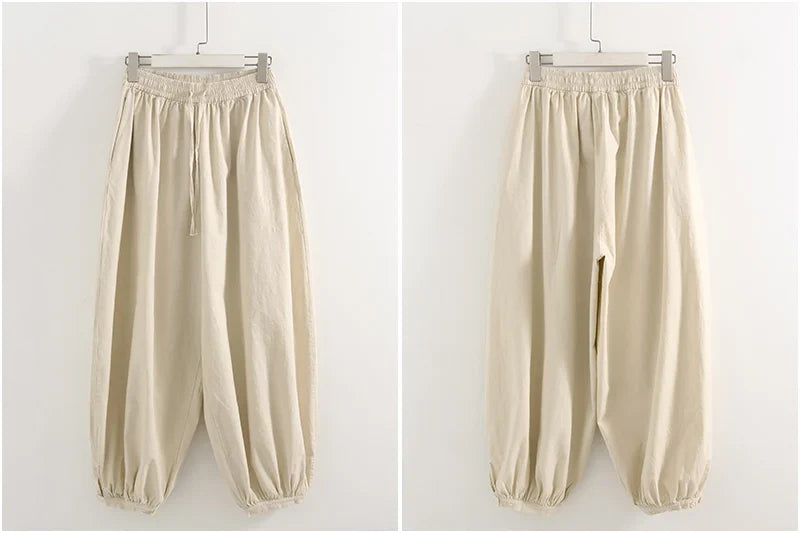 Summer Cotton Oversized Pants For Women Blue Baggy Aladdin Trousers Elastic Bloomers Navy Blue Cropped Lantern Harem Pants Woman