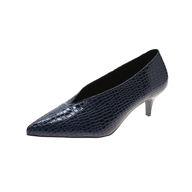 Vintage black Soft Leather Shallow Pointed Toe Thick Heel Women's Flats 2024 New Spring Summer High Heel Versatile High Shoes