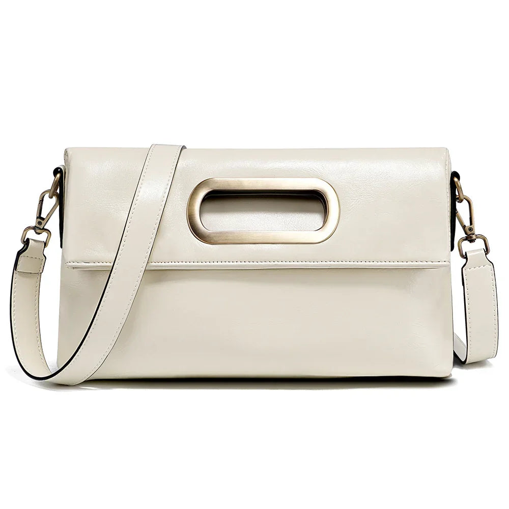 Vintage Genuine Leather Handbag for Women Large Capacity Brown Crossbody Designer Shoulder Bag 2026 Summer Beige Sac Bolsa