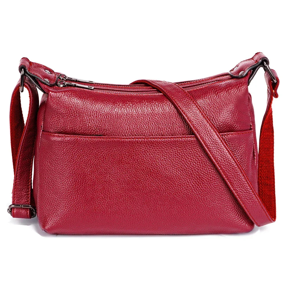 Elegant Genuine Leather Women's Shoulder Bag Trendy Crossbody Messenger Bag for Ladies Dark Red Blue 100% Satchels Hobo
