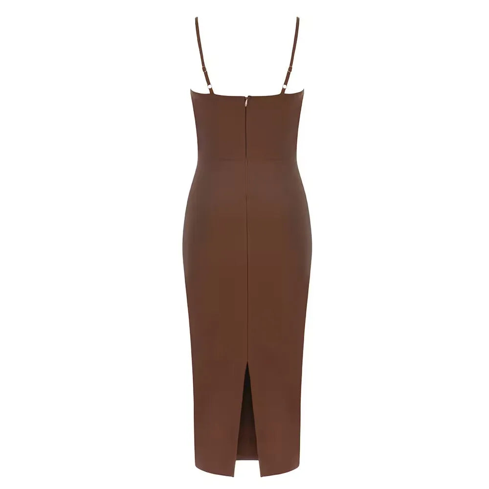 Dark Brown Long Dress Strap Sleeveless Bodycon Bandage Dress Sexy Fashion Women's Summer Celebrity Evening Party Dress Vestidos