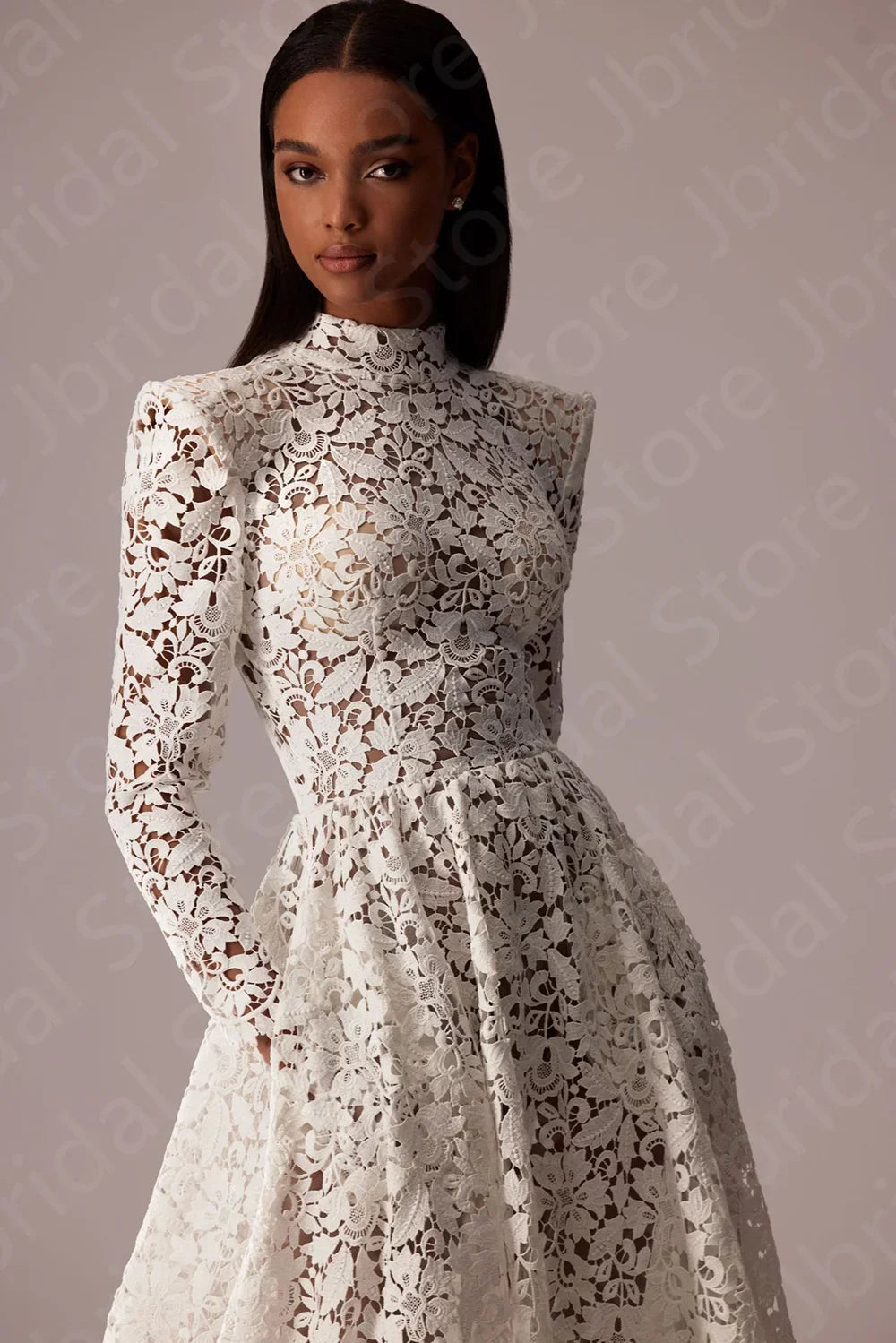 Customized Exquisite Wedding Dresses Lace High Collar Bridal Gown Long Sleeves Wedding Gown Back Out Robe de mariée 2024 Cut Out