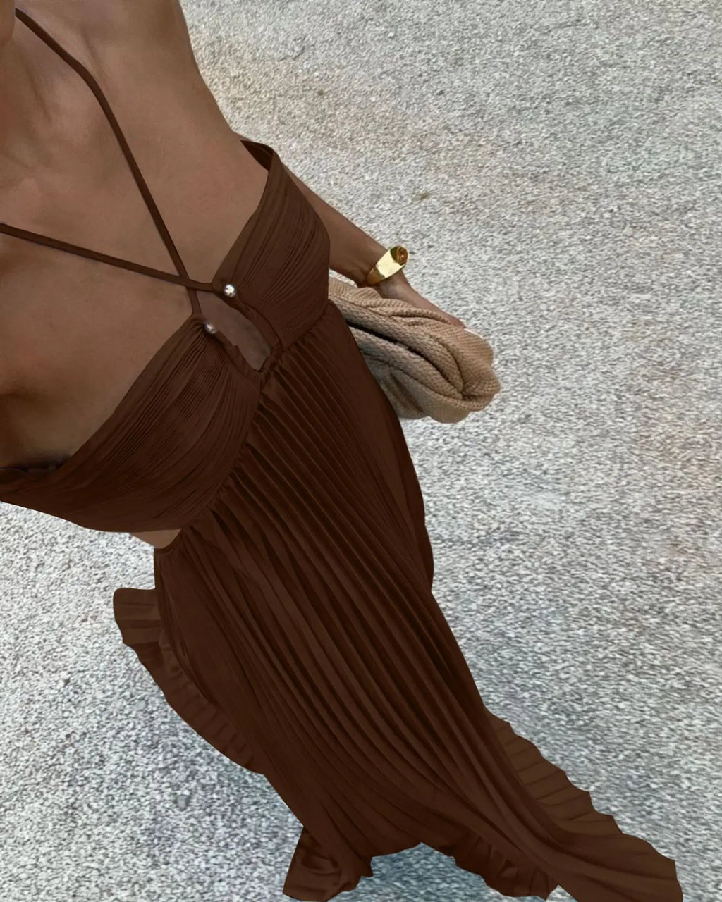 2026 New Women's Fashionable and Elegant Summer Camisole Beach Vacation Long Dress Elegant Backless Pleated Long Dress
