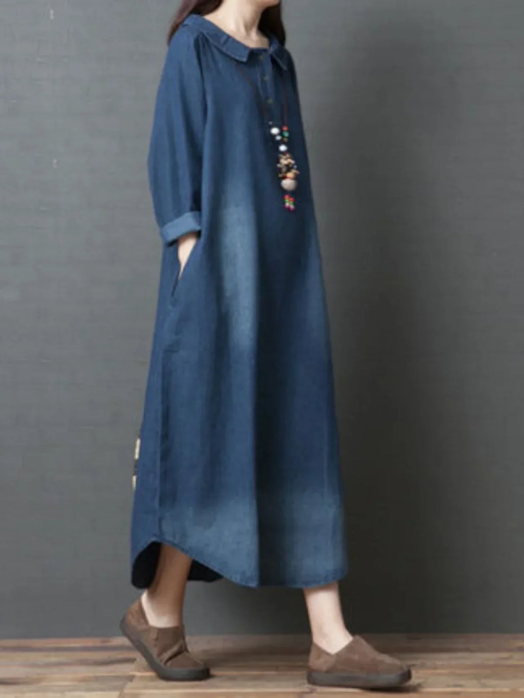 Women's Denim Dr Long Sve Loose Fit irt Sle Autumn Spring Faion plus Size Clothing Meat Concealing Slimming Skirt