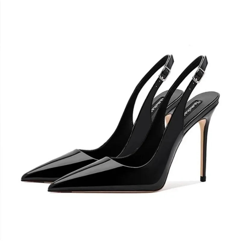 Sexy ultra-high heels pointed sandals elegant summer patent leather suspender high heels trendy dress banquet women's shoes