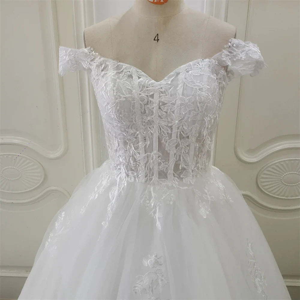 Customized ZJ9361 Exquisite Off Shoulder Wedding Dresses Sweetheart Applique Bride Gowns A-Line Custom Made